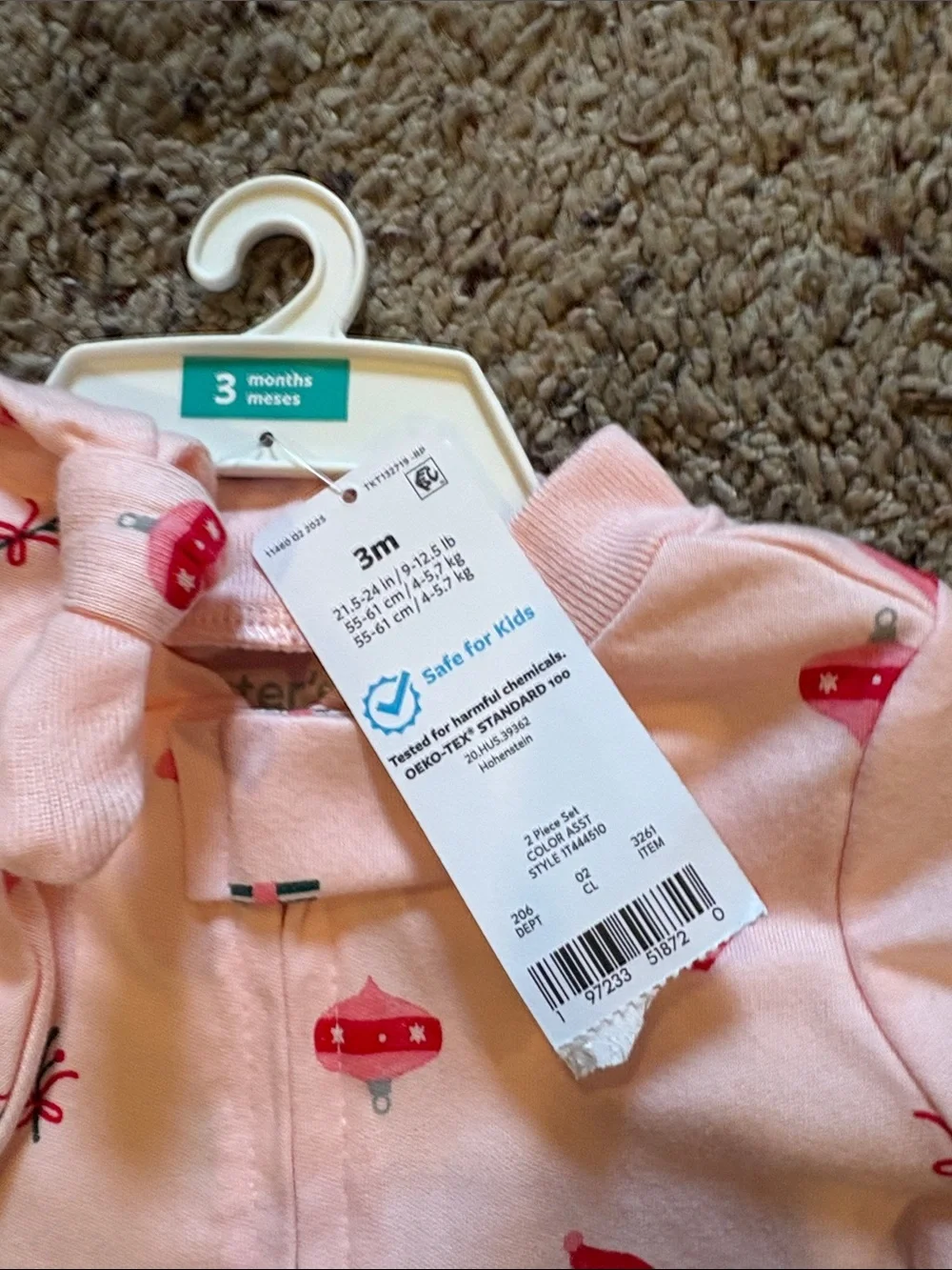 Carter's Light Pink Holiday Print Footed One-Piece